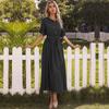 Summer Print Round Neck Ruffle Edge Short Sleeve Strap-up Black Polka Dot Dress