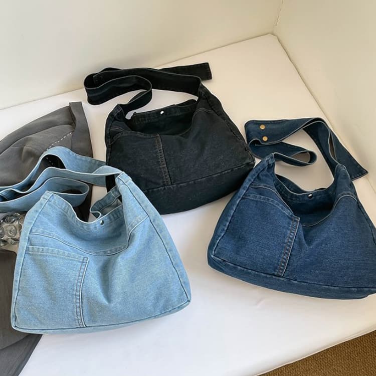 Denim Bow Strap Tote Bag Women