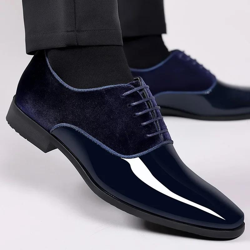 

Fashion Men Black Patent Leather Shoes Casual Business Shoes Lace Up Formal Office Work Shoes Men Party Wedding Oxford Shoes 50
