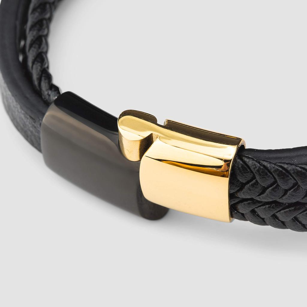 Gold Bracelet 17cm with Gift Genuine Leather Braided Adjustable Magnetic Wrap Male Boys Band Magnetic Accessories [SERASAR] Men's Box, - Cowhide,