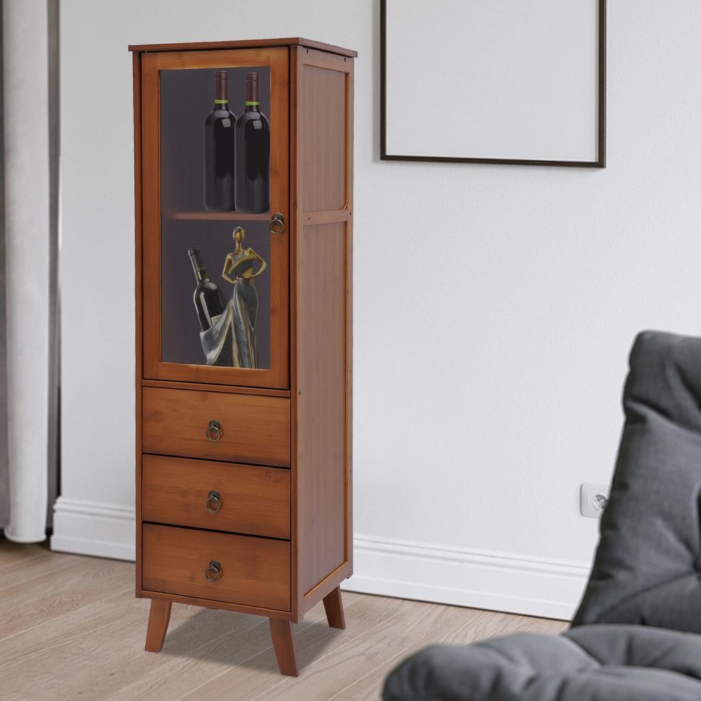 Tall Wooden Sideboard Storage Buffet Cabinet w/ Door & 3 Drawers, for Dining Room Kitchen Hallway Entryway, 32W x 29D x 110H cm