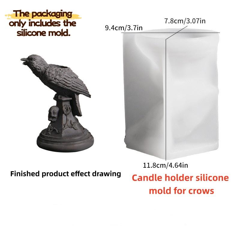 Crow Silastic Mould Candle Holder Retro Black Candlestick Resin Sculpture Craft Halloween Statue Fun Atmosphere Home Decorat