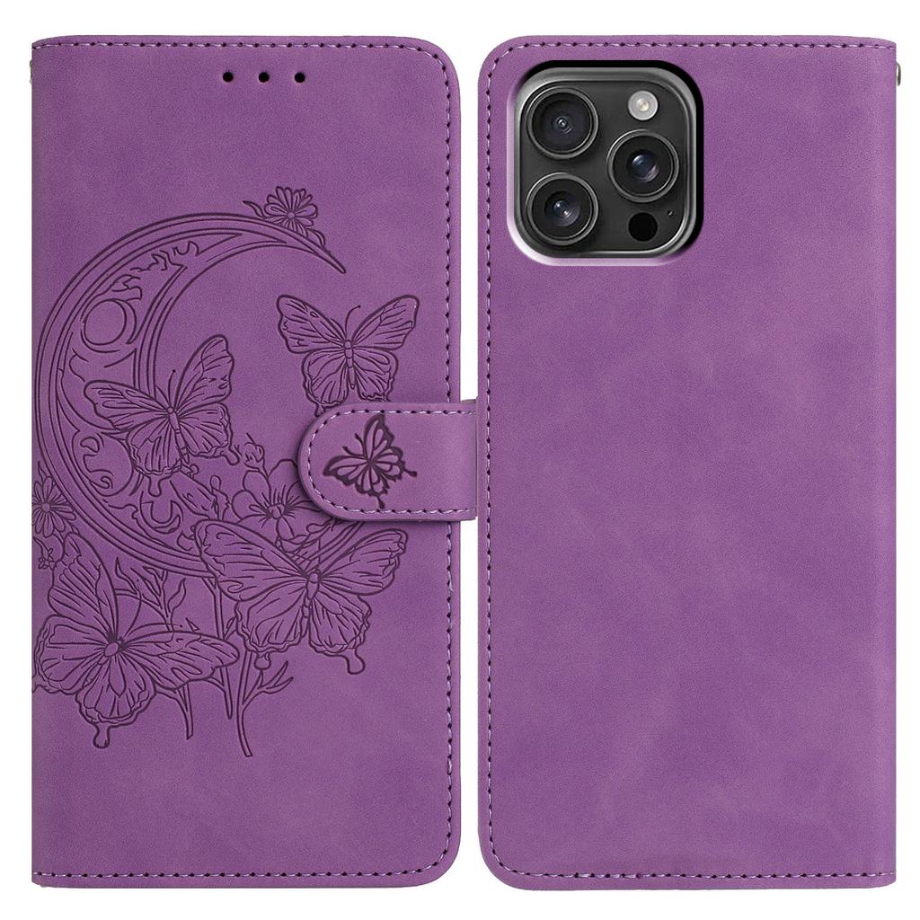 For iPhone 16 Pro Max Case Butterfly Flower Imprinted PU Leather Wallet Stand Phone Cover