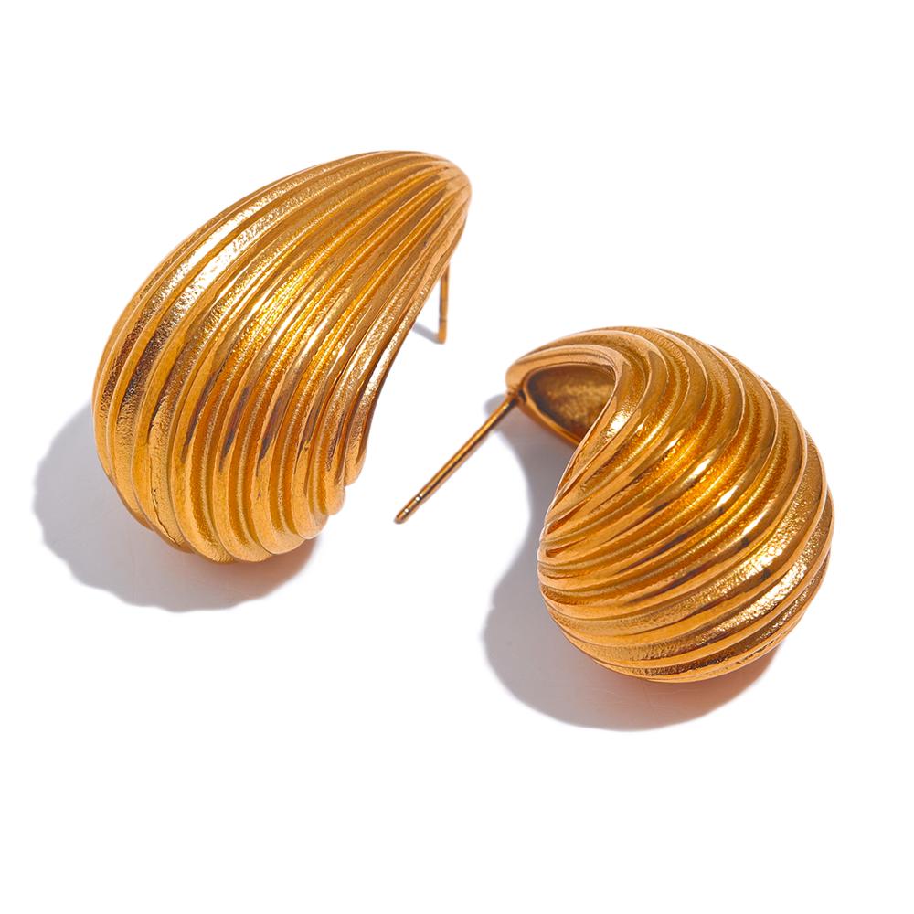 

Yhpup Fashion Stainless Steel Stripe Half Empty Unusual Earrings for Women Statement Texture Gold Color Jewelry Bijoux Gift