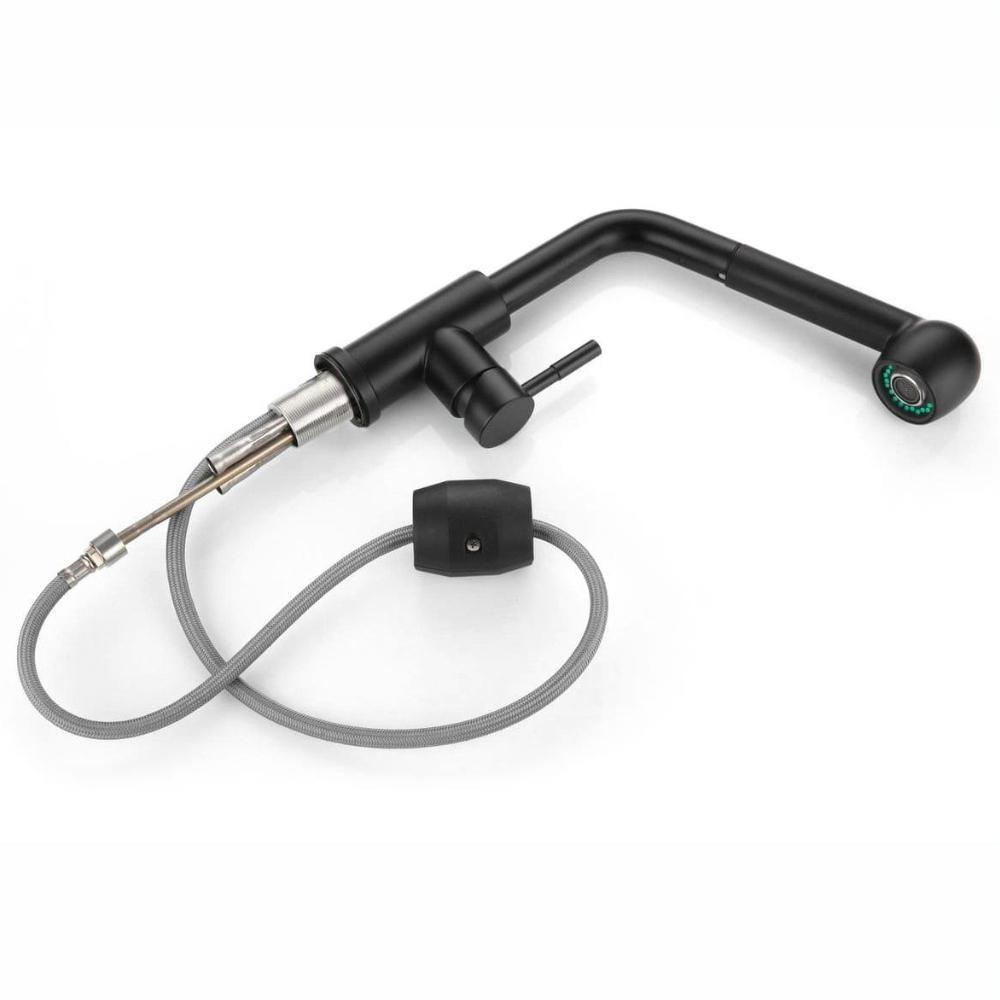 Küchenarmatur mit ausziehbarem Auslauf 360°, schwarz, freistehend, Spüle