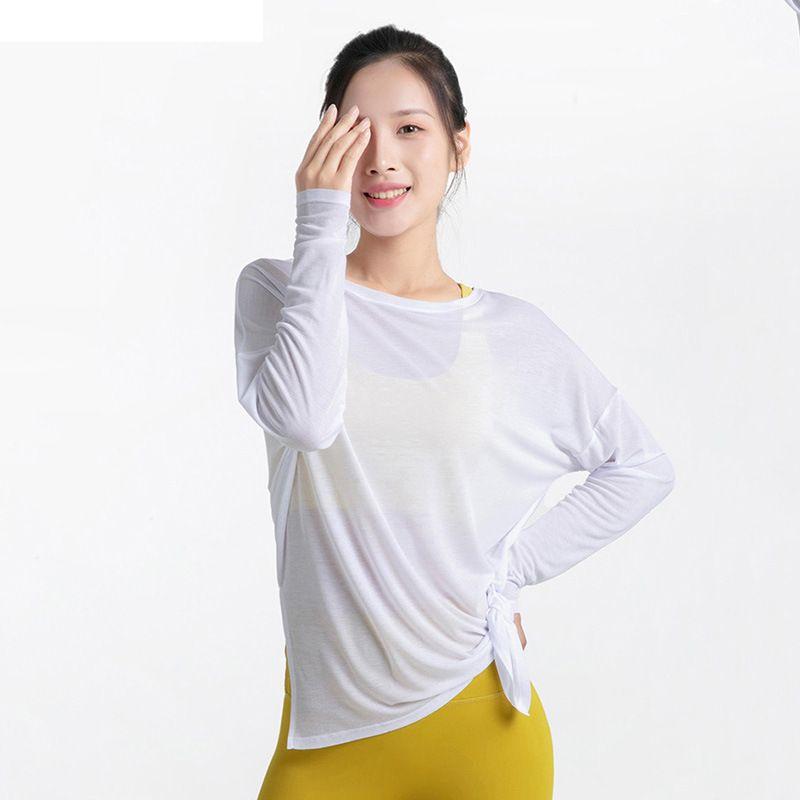 

Sports Cover up Women Summer Lightweight Double Slit Long sleeve Yoga Clothes Top Casual Breathable Loose Running Workout Clothes Temperament White XL (60.00 kg-65.00 kg