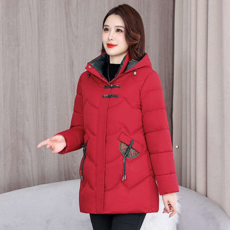 2024 Winter Women's Short Hooded Down Cotton Coat for Middle-Aged & Elderly