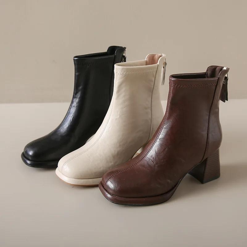 Fashion Comfort Fashion Winter Shoes Platform Boots Genuine Leather Large Size 43 Women Ankle Boots Women High Heels Ladies Booties