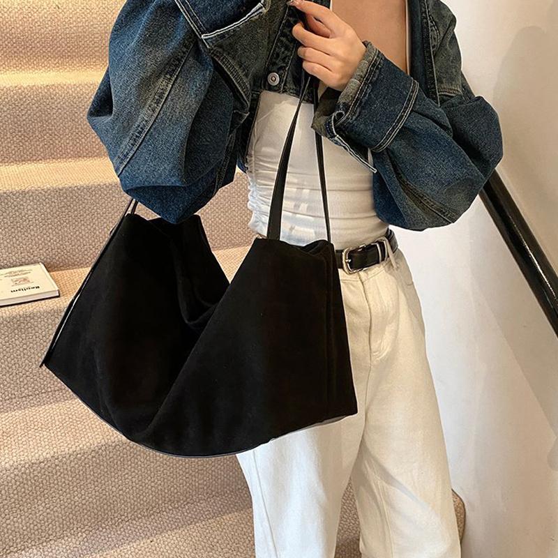 Yogodlns Autumn Winter Big Boston Luxury Designer Tote Soft Matte Suede Leather Women Handbag Female Shoulder Crossbody Bag