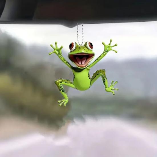 Yousheng 1/2/3/4/5Pcs 2D Acrylic Frog Hanging Decoration with Beaded Chain Car Rearview Mirror Hanging Ornament Charm Pendant Car Interior Accessory