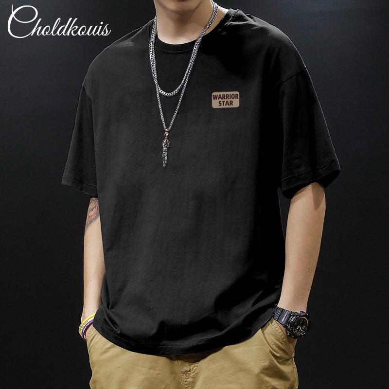 pure cotton short sleeved T-shirt for men, loose half sleeved T-shirt for men, round neck T-shirt for men, trendy teenage print pattern