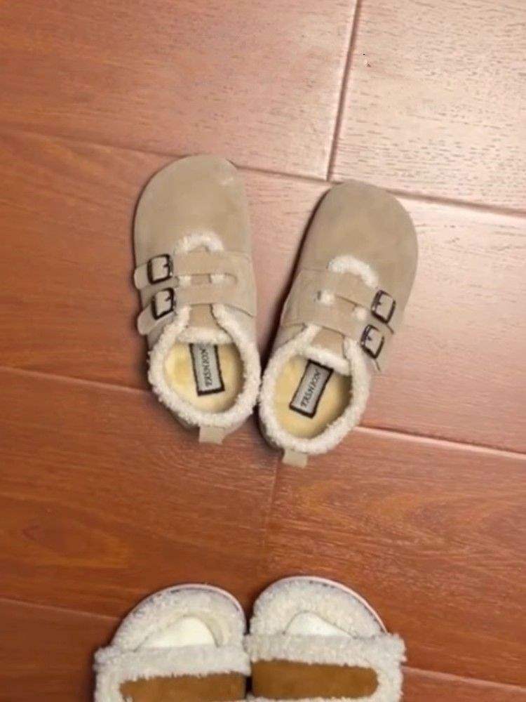 New Chinese Birkenstocks winter velvet 2025 new wasteland wind winter cotton slippers bag heel lazy pedal