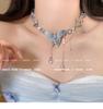 2025 Light Luxury Blue Crystal Butterfly Necklace for Women – Elegant Clavicle Chain Accessory