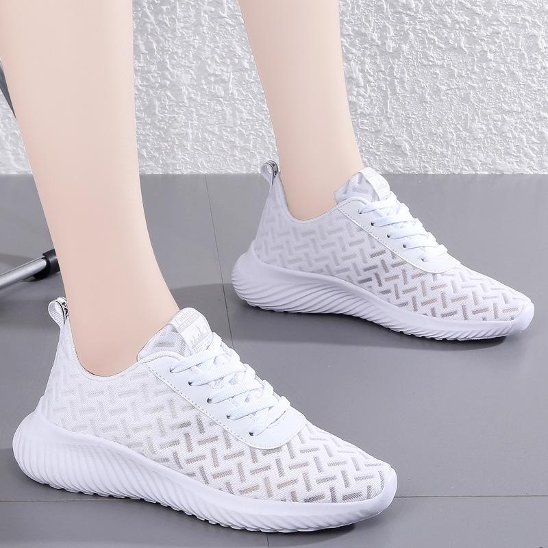 Summer New Mesh Breathable Women's Shoes Non-slip Sports Casual Shoes Round Head Lace-up College Ultra-light Soft-soled Running Shoes