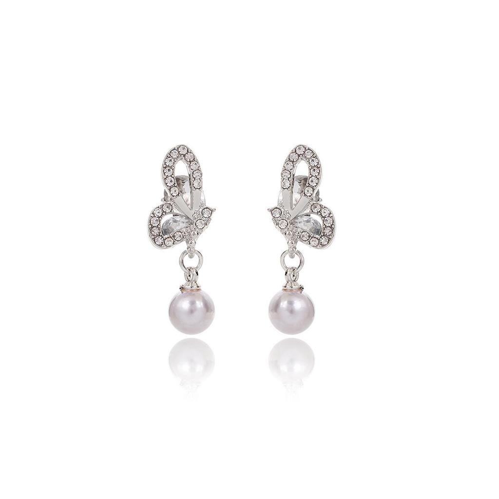 Silver Needle Light Luxury Pearl & Rhinestone Butterfly Earrings for Women
