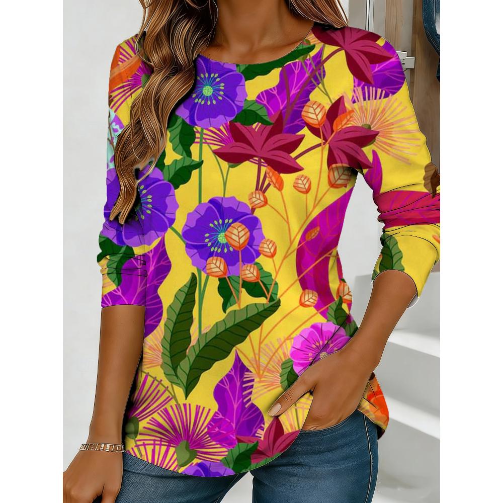 Flower Printing Versatile Comfortable Long Sleeve Fashion Loose Pullovers Long Sleeves Women’s