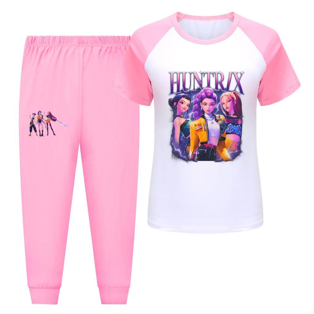 

5050 Kids Girls Rumi Zoey Mira Hunters Print T-shirt Pants Trouser Clothes Set 170cm рожевий