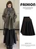 Deep Gray Woolen Pleated A-line Skirt for Women - High Waist, Slimming, Petite, Autumn/Winter 2025