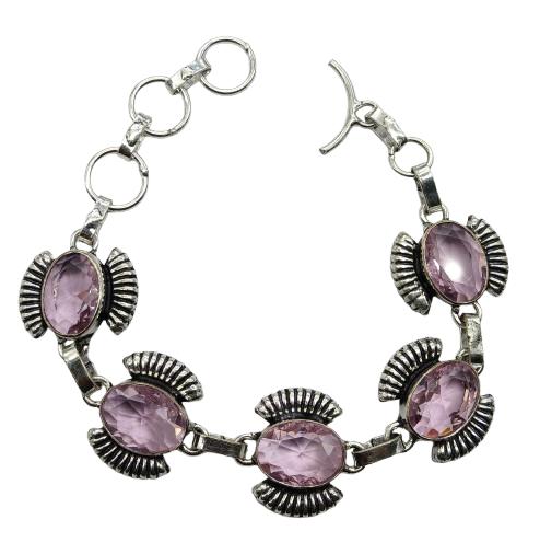 Pink Quartz Gemstone Silver Plated Handmade Bracelet Jewelry BR 98