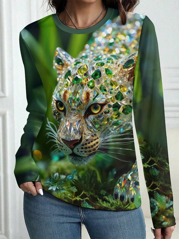 Autumn Leopard 3D Print Long Sleeve T-Shirt Women's Casual T-shirts Fashion Oversized Tops Y2K Tees Streetwear Female Clothing
