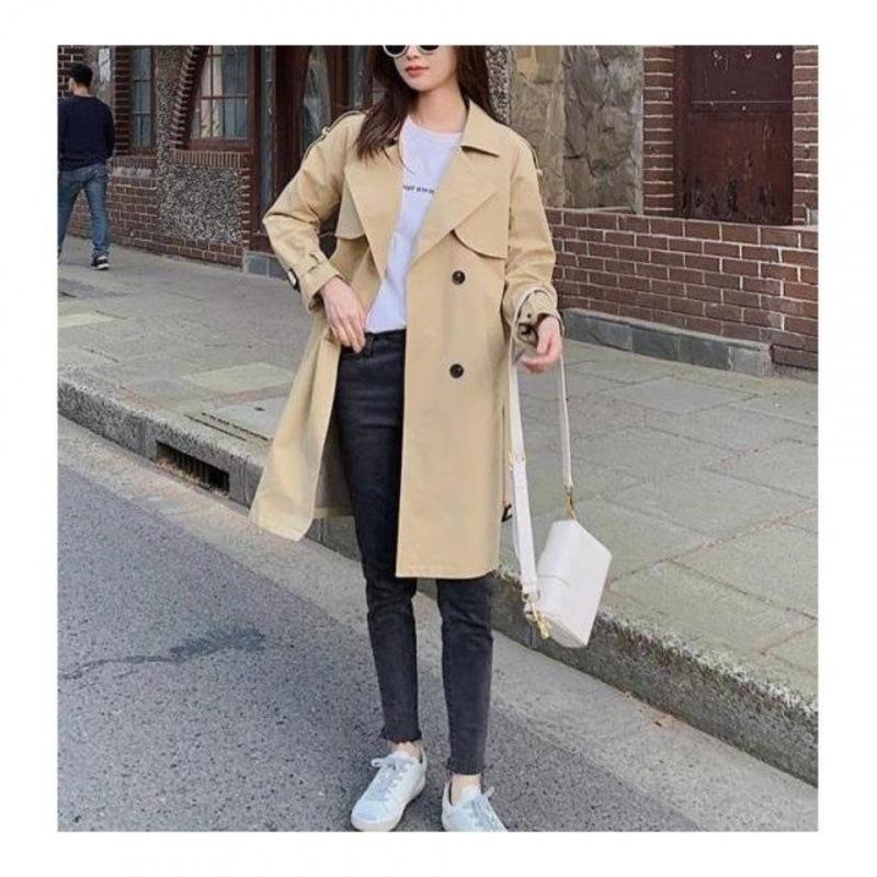 Women's Large Casual Mid-Length Windbreaker – Versatile Korean Style, Early Spring 2024