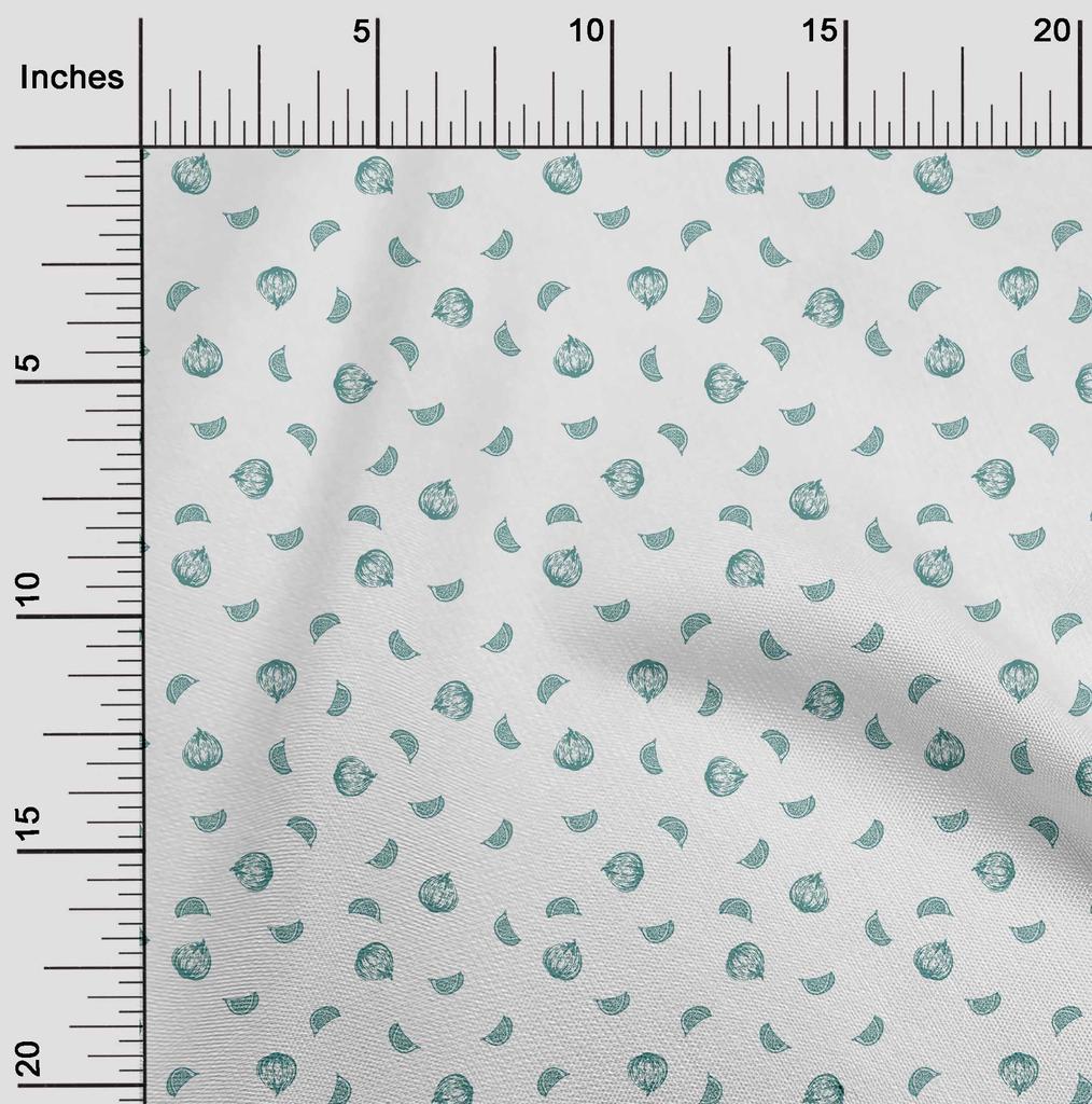 oneOone Cotton Flex Dusty Teal Green Fabric Fruits Sewing Material Print Fabric By The Yard 40 Inch