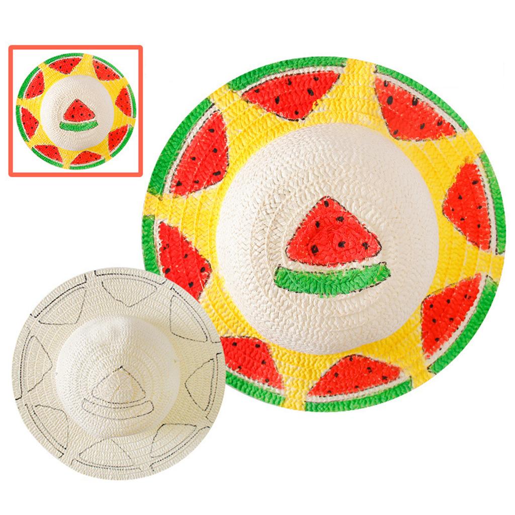 DIY Straw Hat Craft Set Handmade Straw Sun Hat Painting Kits for Children Interactive Party Art Supply Classroom Props