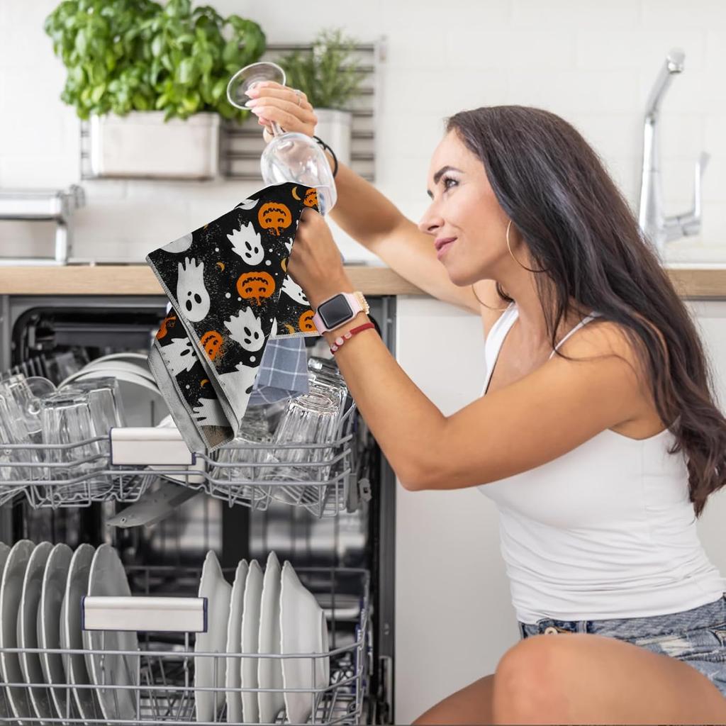 2Pcs Halloween Kitchen Towels Halloween Hand Towels, 18x26 Inch Drying Cloth Towel Halloween Scary Halloween Dish Towels for Kitchen Home, Living