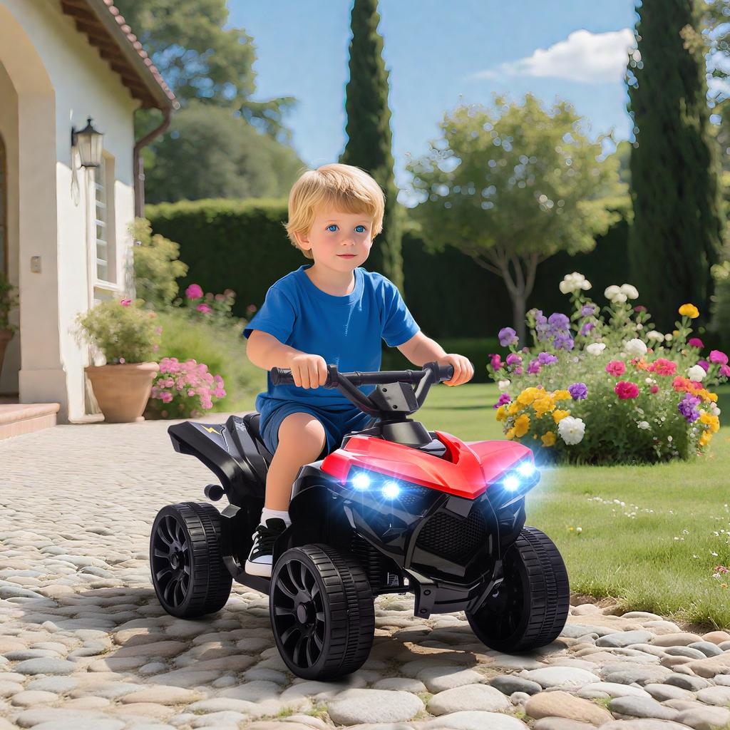 Kids Electric Quad 6V Kids Quad with Forward, Reverse Function, Music, LED Headlights Red