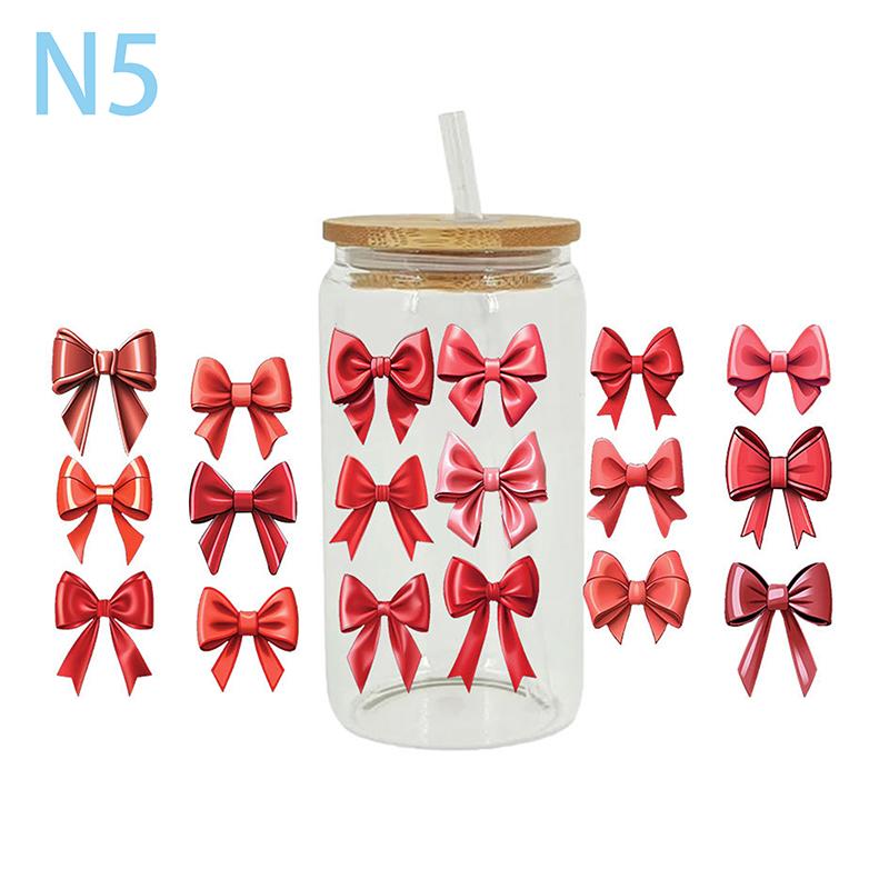 

3D УФ DTF переводные наклейки водонепроницаемые масляные наклейки 16 унций обертывания для чашек красивый бант напечатанный для стеклянных бутылок своими руками кофейная чашка