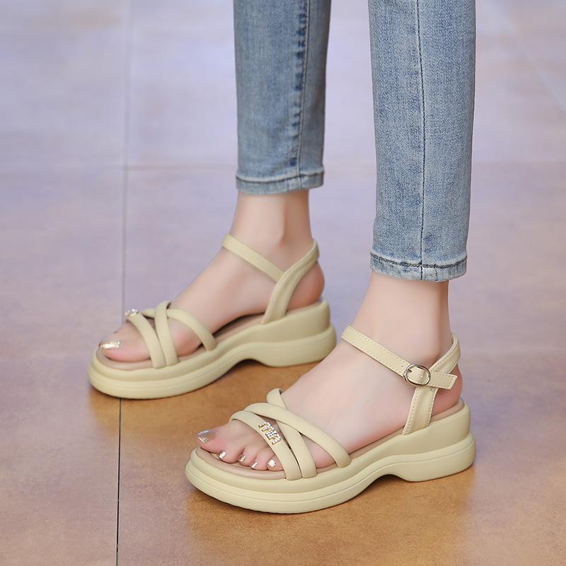 Mode CRLAYDK Damen Sandalen Mode Komfort Plateau Damen Verstellbarer Riemen Schuhe Sommer Spazieren Gehen Lässig Strand Schick Pantoletten