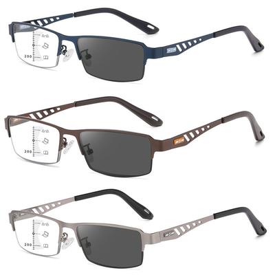 Anti Blue Light Multifocal Photochromic Presbyopia Eyeglasses Trendy Business Durable Metal Metal Eyewear Ultra Light Half Spectacle Frame Frame