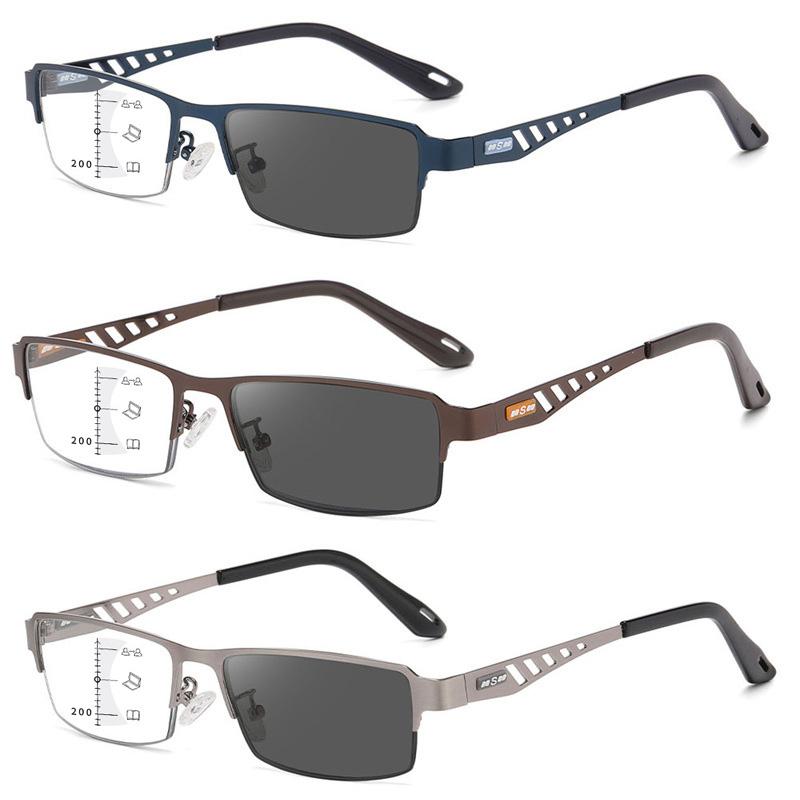 Anti Blue Light Multifocal Photochromic Presbyopia Eyeglasses Trendy Business Durable Metal Metal Eyewear Ultra Light Half Spectacle Frame Frame