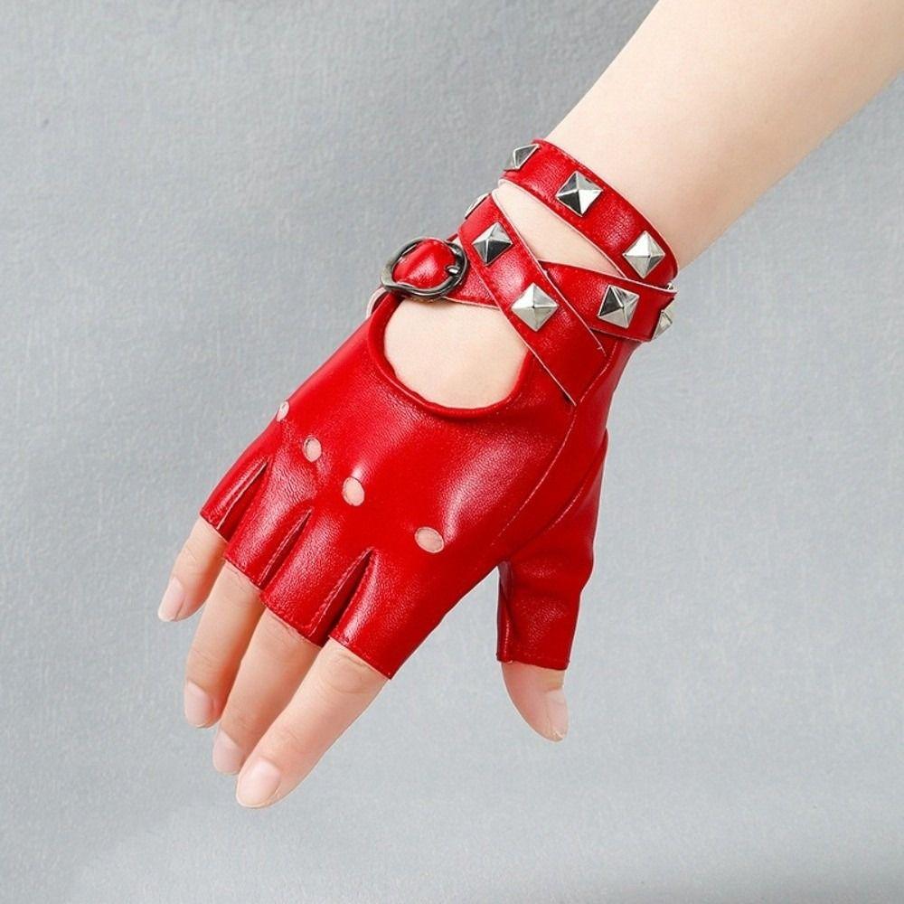 Anti-Slip Rivets Belt Wrist Gloves Punk Driving Gloves Unisex Half Finger Gloves  Disco Dancing