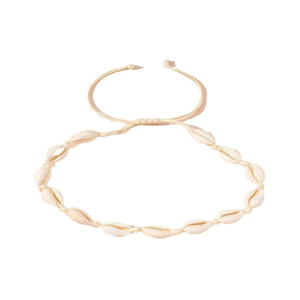 Fashion Handmade Braided Shell Necklace Bracelet Jewelry Set For Women Bohemian Summer Beach Resort Vocation Accessories Gift