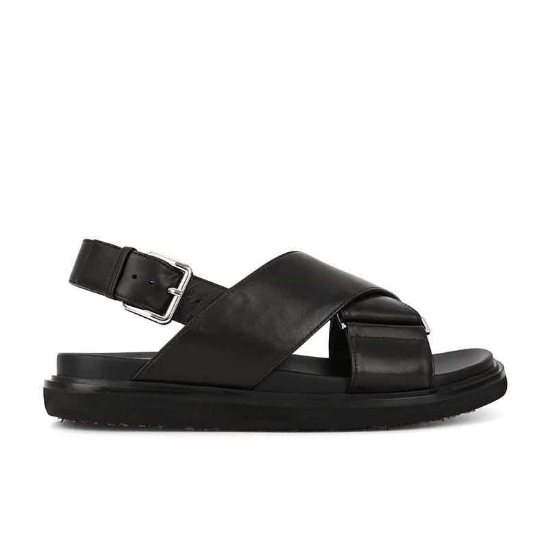 [Shei Su Yinyin] Classic~ Imported Fetal Sheepskin Cross with Open-toed Casual Thick-soled Roman Sandals Women's Summer