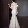 Banquet Evening Dress Women's 1011 New Neck Morning Robe Annual Meeting Host Champagne Fishtail Engagement Evening Dress Dress