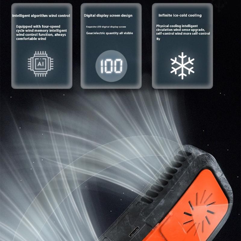 Outdoor Waist Fan Leafless Hanging Charging Lighting Function 4 Speed Mini Portable Strong Cooling Fan Camping