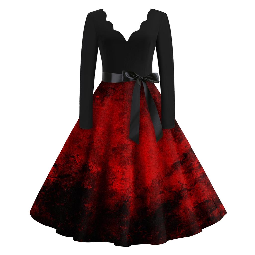 Dámské neformální módní halloweenské šaty vintage s výstřihem do V