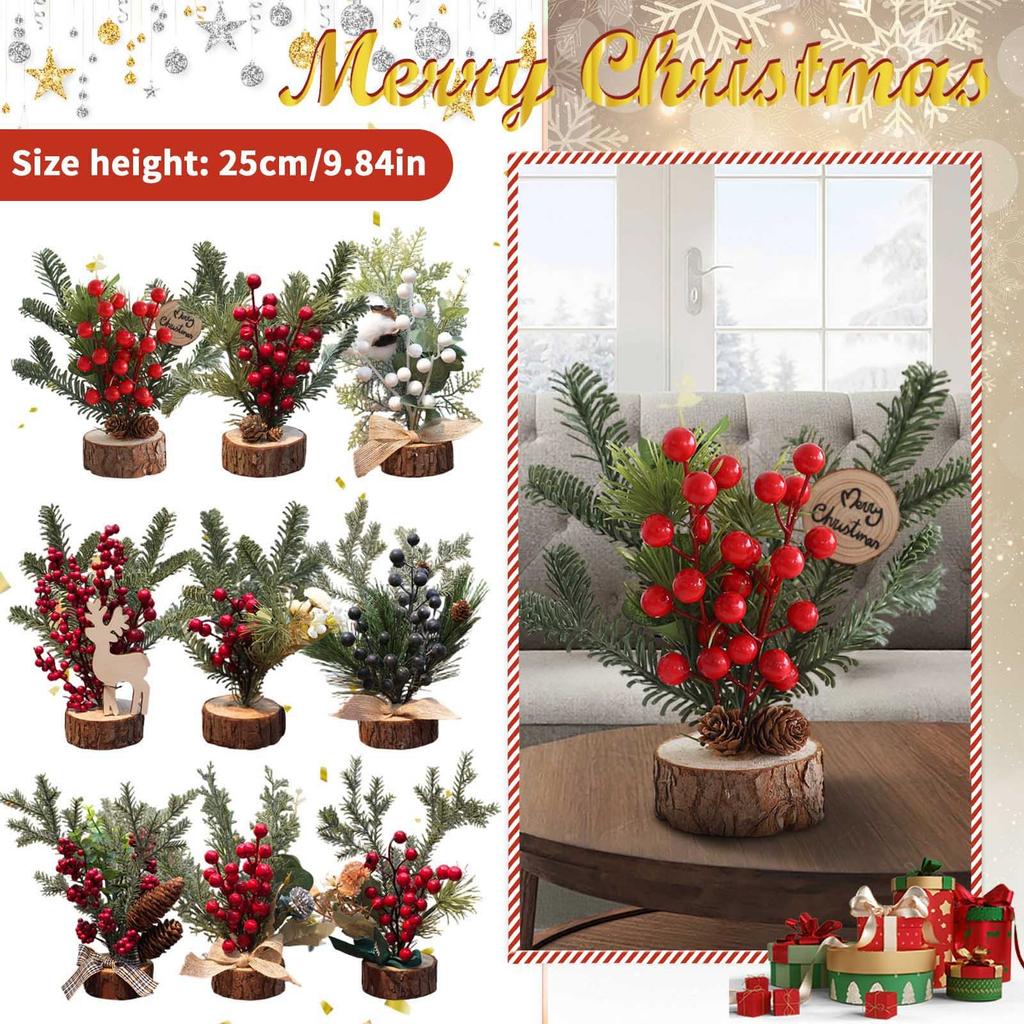 Christmas Decoration Desktop Small Tree Simulation Flower Wreath Ornament New Year Decoration Red Fruit Small Tree