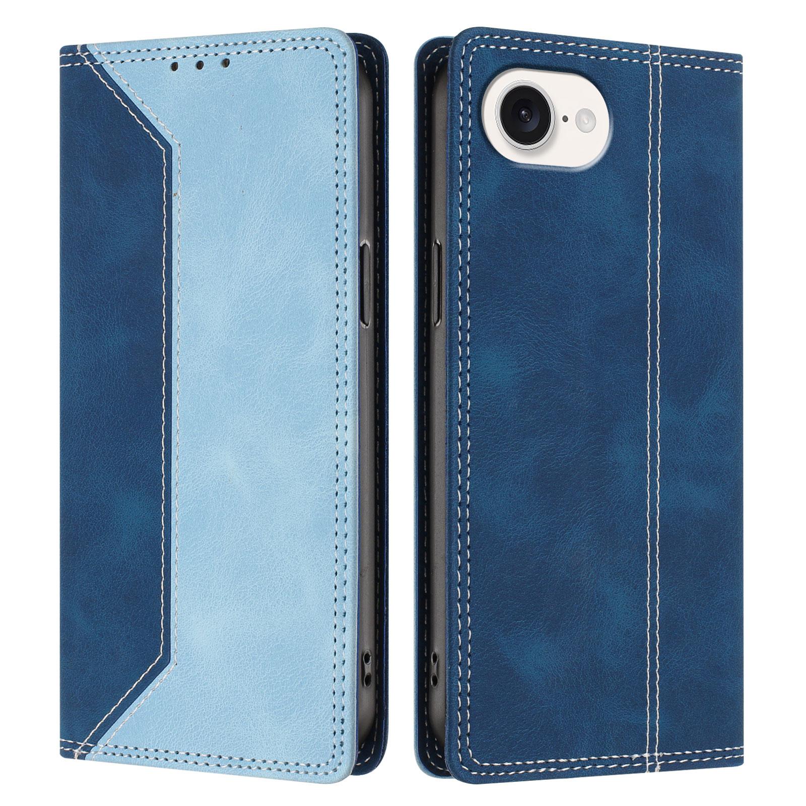 

For iPhone 16e Leather Case Skin Touch Color Splicing RFID Blocking Wallet Stand Phone Cover