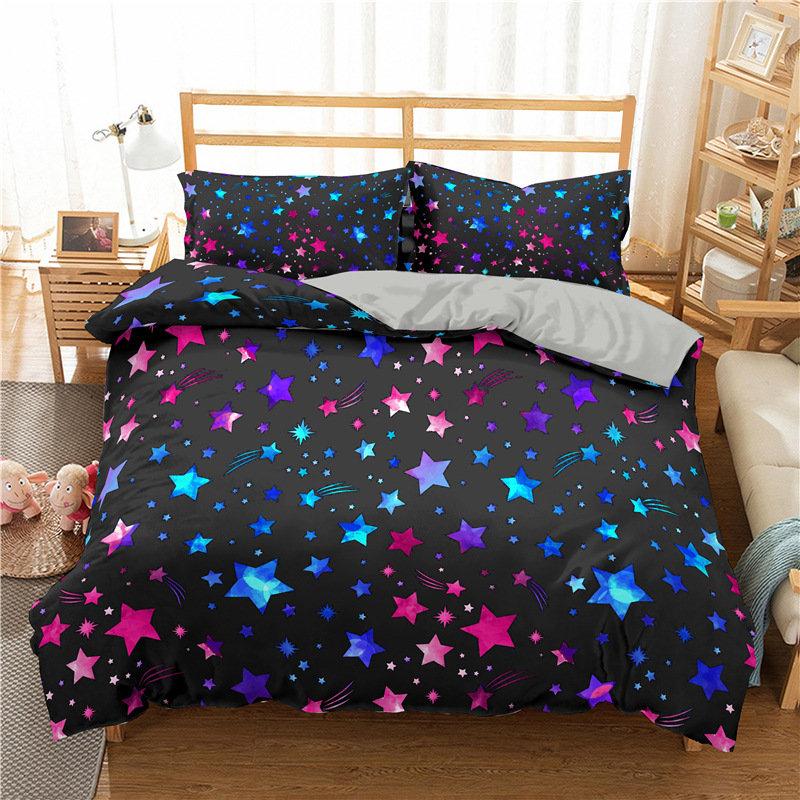 Stars Bedding Set Night Sky Kids Girls Boys Duvet Cover Set Dark Blue Home Textiles Galaxy Bedclothes Men Women Soft Quilt Cover
