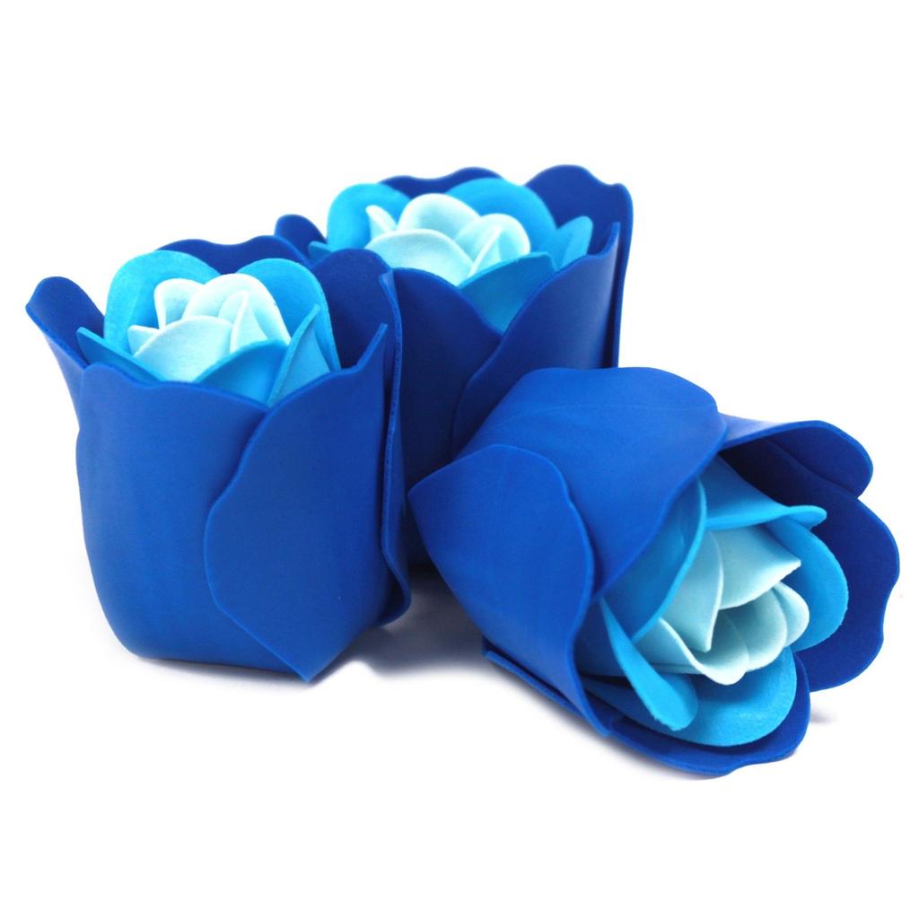 6x Soap Roses Heart Box Blue Set of 3