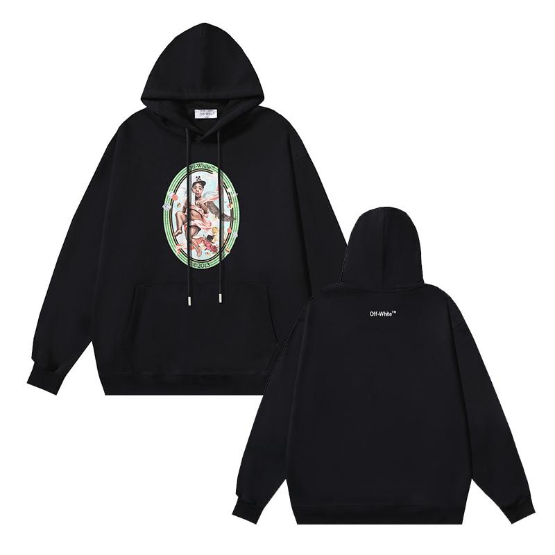 

1217 Off-White 2025 Autumn and Winter New OW Baby Angel Pattern Pullover Print Men s and Women s Hooded Sweatshirt XL чорний