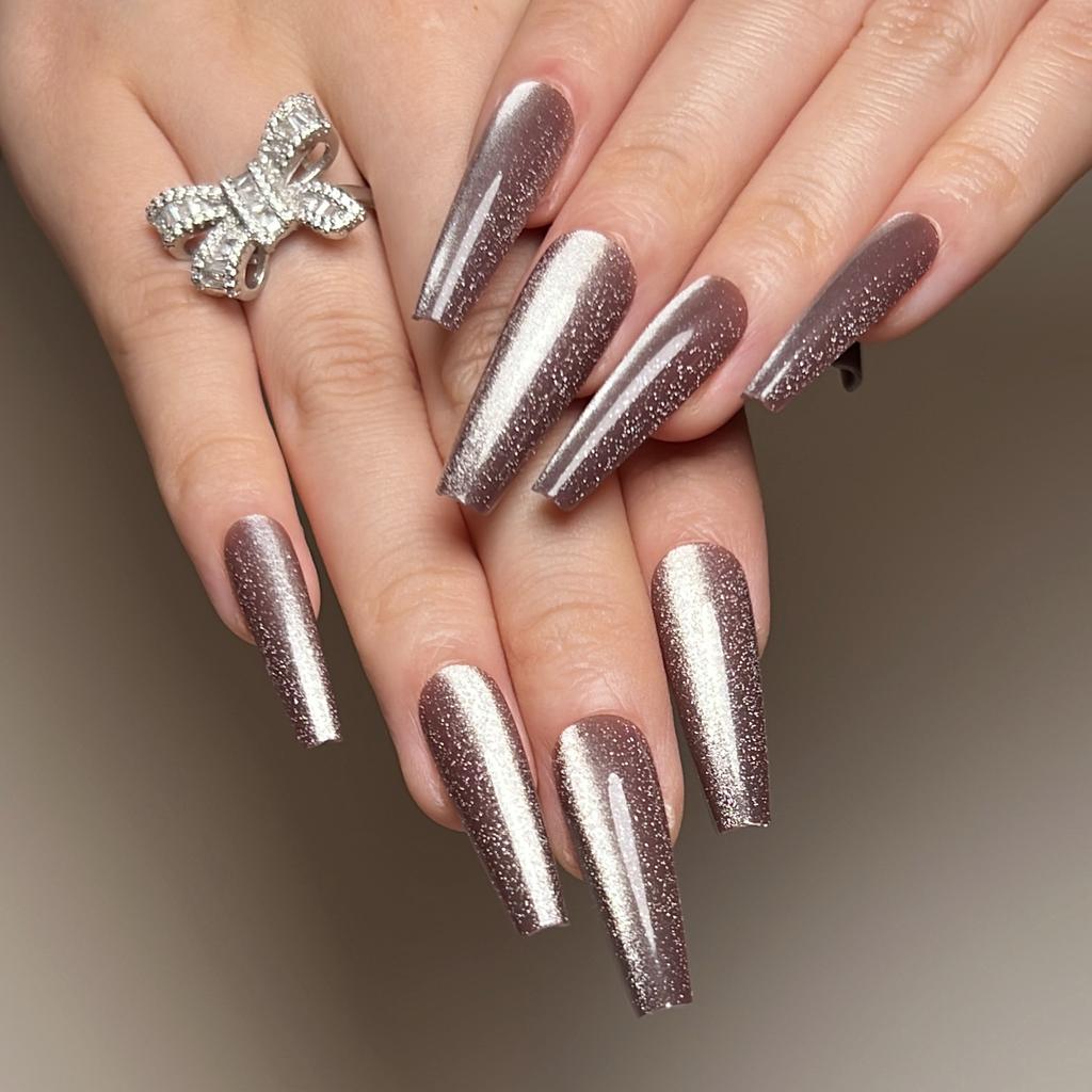 24pcs/set Press On Nail Full Cover Long Opal Nail Stickers Ballet Fake Nails Wear Manicure