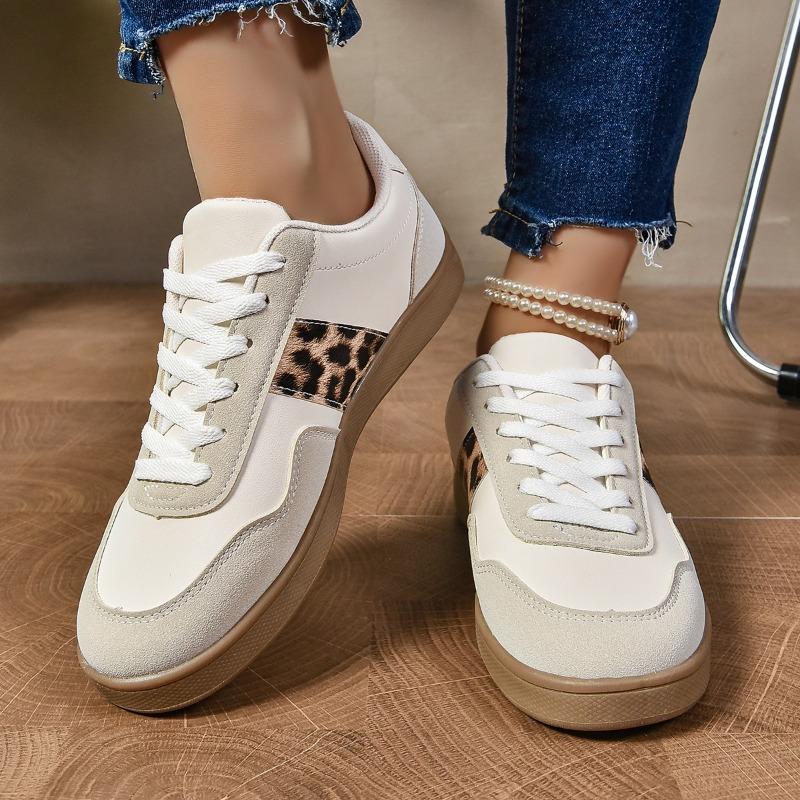 Sporty Casual Fashionable Striped Leopard Print Large-Size Women's Shoes