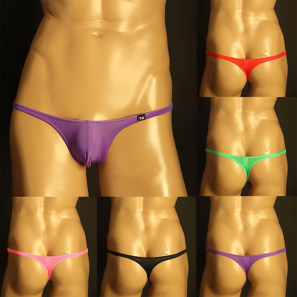 Comfortable Men's Low Waist Ice Silk Thongs Lingerie Underwear Briefs (Green)