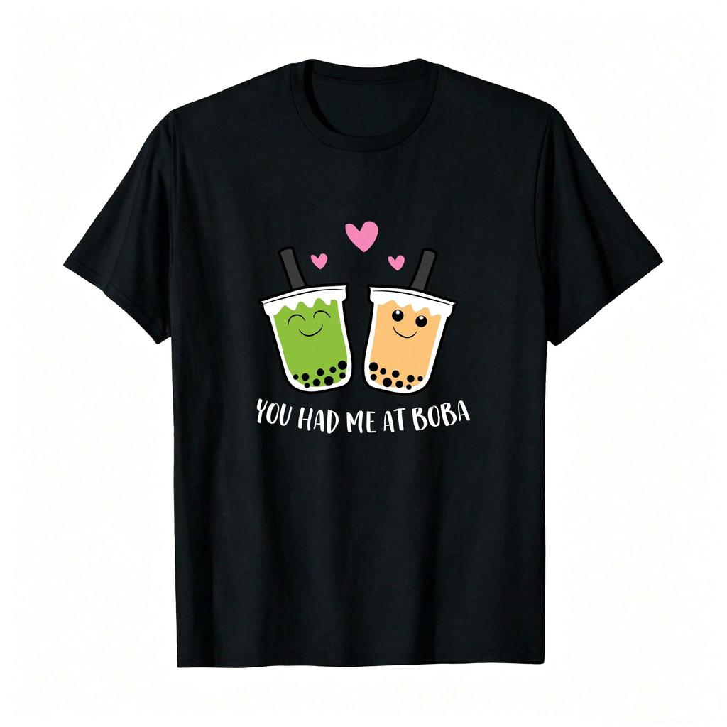 Plus Size Unisex You Had Me At Boba Tea Slogan Tee Breathable Allmatch Daily Top
