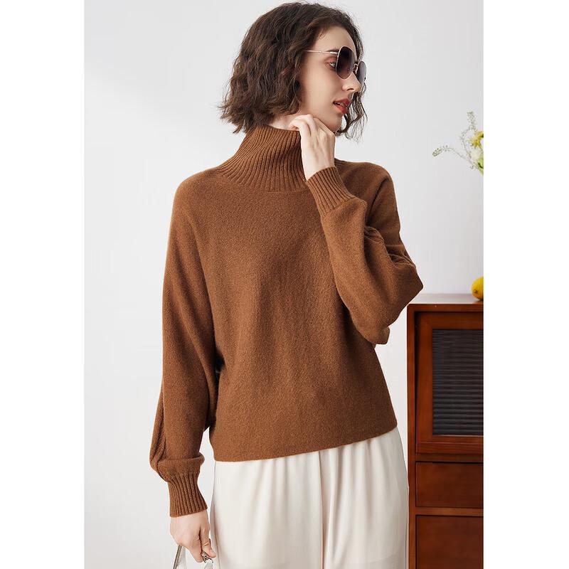 Women's Loose Fit Turtleneck Batwing Sleeve Cashmere Sweater