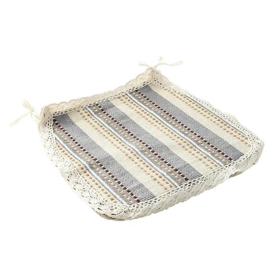 Decorative Seat Mat for Rattan Chairs Cotton Linen Chair Pad with Ties, Striped Plaid Comfortable Pads Patio Lace Trim, Breathable Dining Office Soft